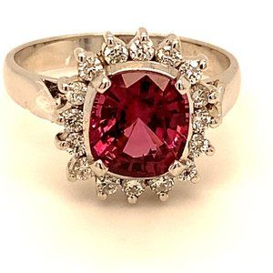 Red Spinel 4.28ct Diamonds 18K White Gold Ring
